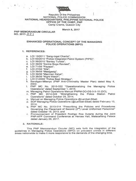 pnp mc 2017-023|GUIDELINES AND PROCEDURES IN THE MANAGEMENT AND SUPERVI.